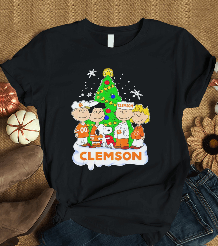 Clemson Christmas with Peanuts Gang and Festive Tree T-Shirt