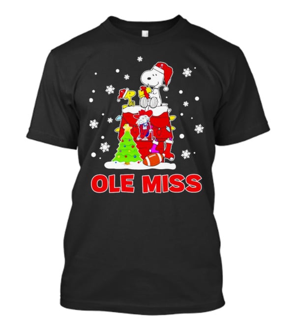 Ole Miss Snoopy Christmas Football Holiday Celebration Snowflakes T-Shirt