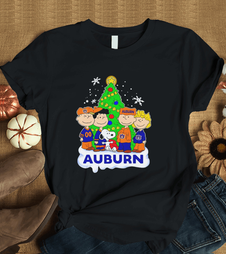 Auburn Tigers Peanuts Characters Christmas Tree Snoopy Charlie Brown Woodstock T-Shirt