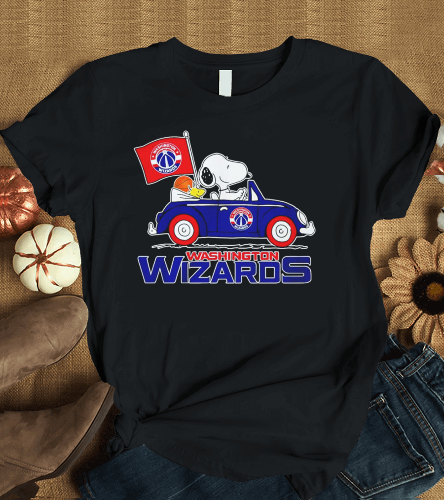 Washington Wizards Snoopy Driving Car with Basketball T-Shirt