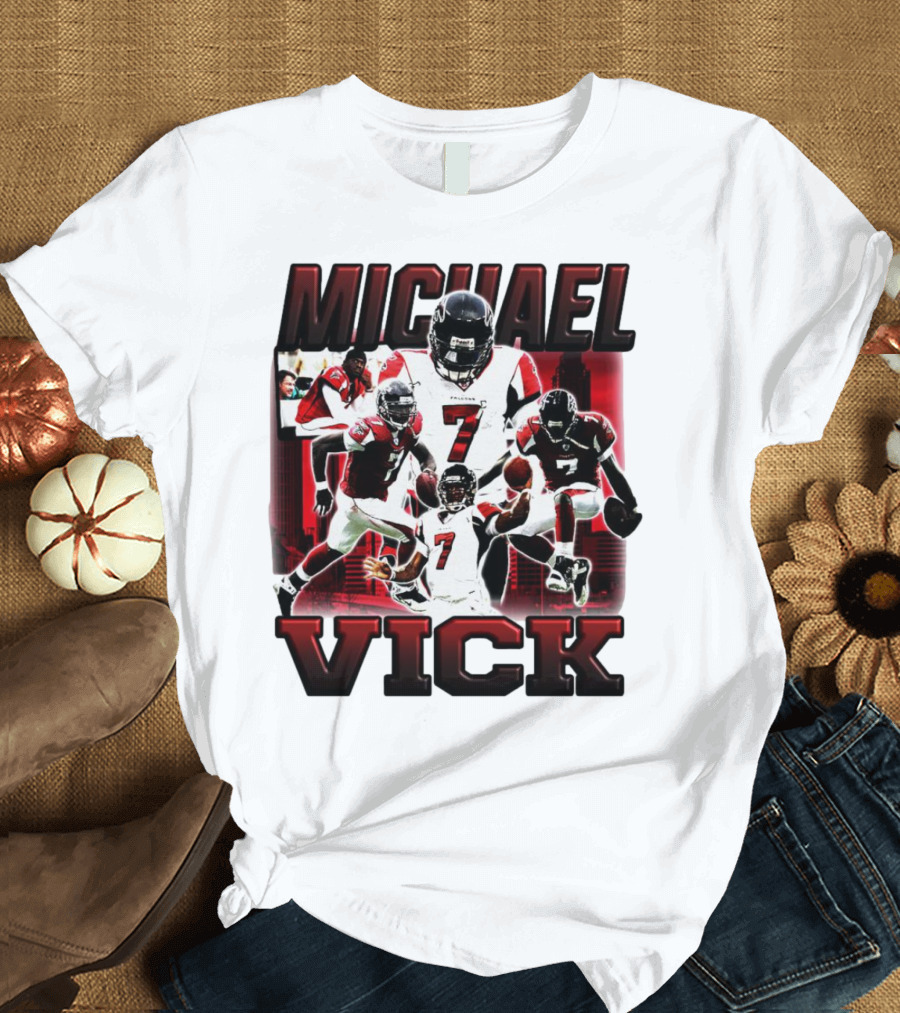 Michael Vick Atlanta Falcons Football Number 7 Quarterback Action Collage T-Shirt