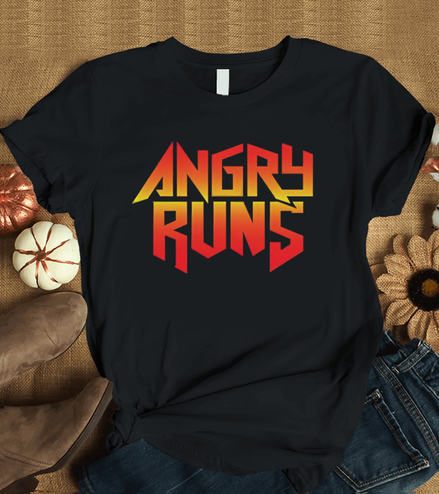 Angry Runs Bold Gradient Logo in Retro Gaming T-Shirt