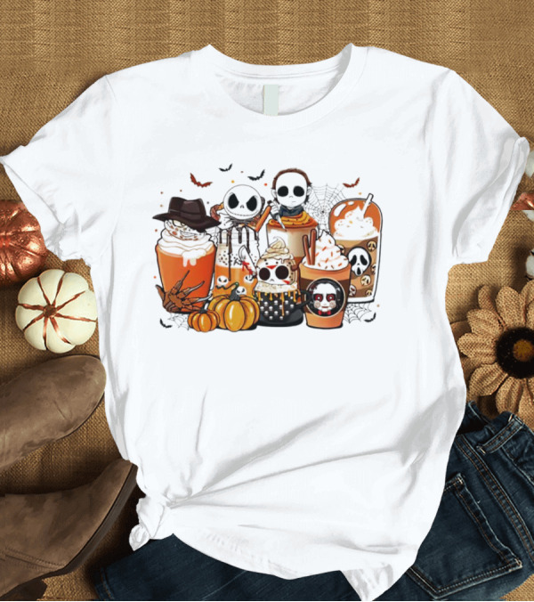 T-Shirt: Halloween Cup Horror Funny Character Fall Pumpkin Latte Icons T-Shirt Halloween Cup Horror Funny Character Fall Pumpkin Latte Icons T-Shirt