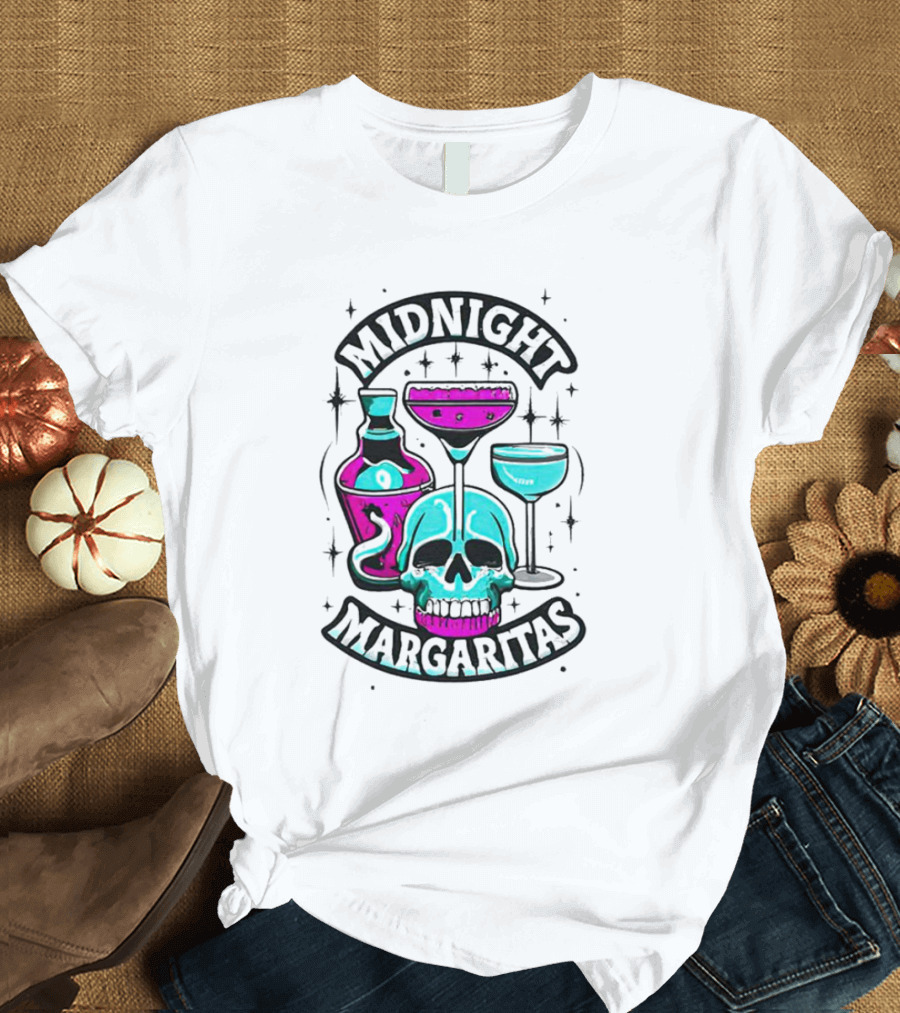 Midnight Margaritas Skull Neon Cocktails T-Shirt