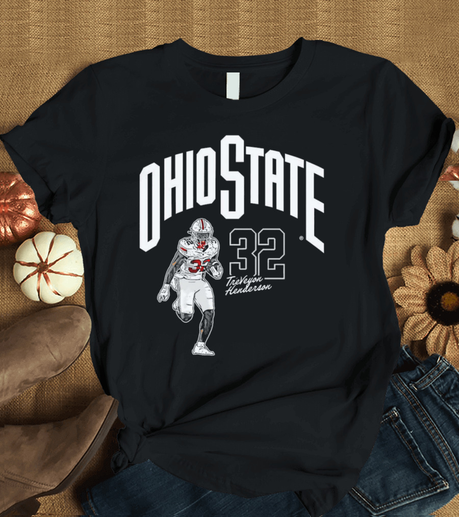 Ohio State Buckeyes Treveyon Henderson 32 Cartoon Player T-Shirt