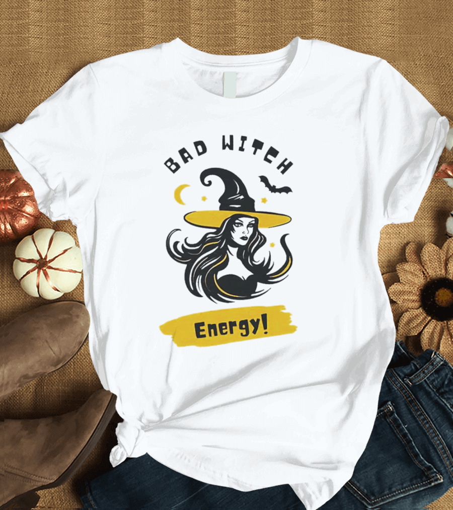 Bad Witch Energy Halloween Moon Bat Hat T-Shirt
