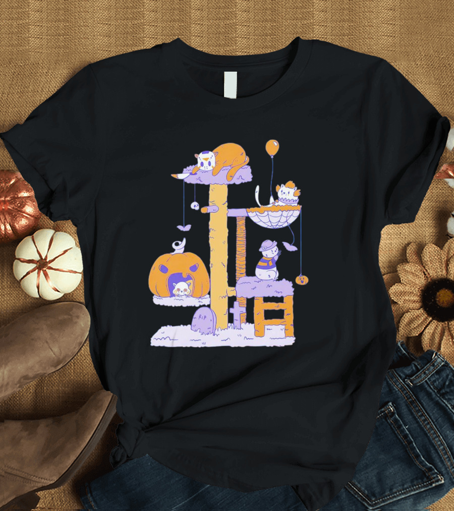 Cat Horror Icons Halloween Pumpkin Creepy Playhouse T-Shirt