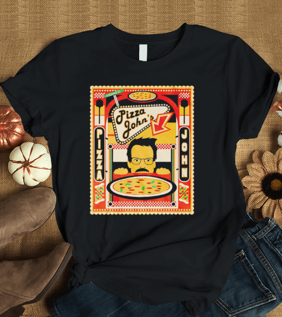 Pizza John’s Retro Pizzeria Poster with Mustached Chef and Pizza T-Shirt