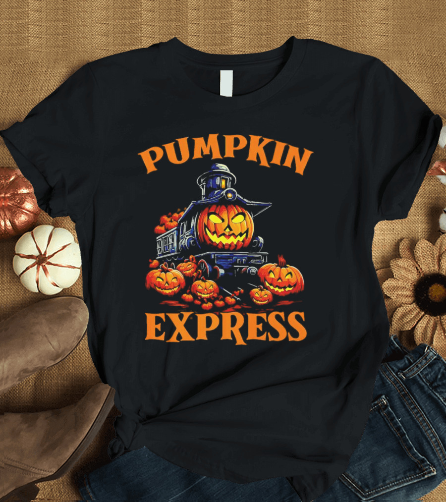 PUMPKIN EXPRESS Halloween Train with Jack-o'-Lantern Faces T-Shirt