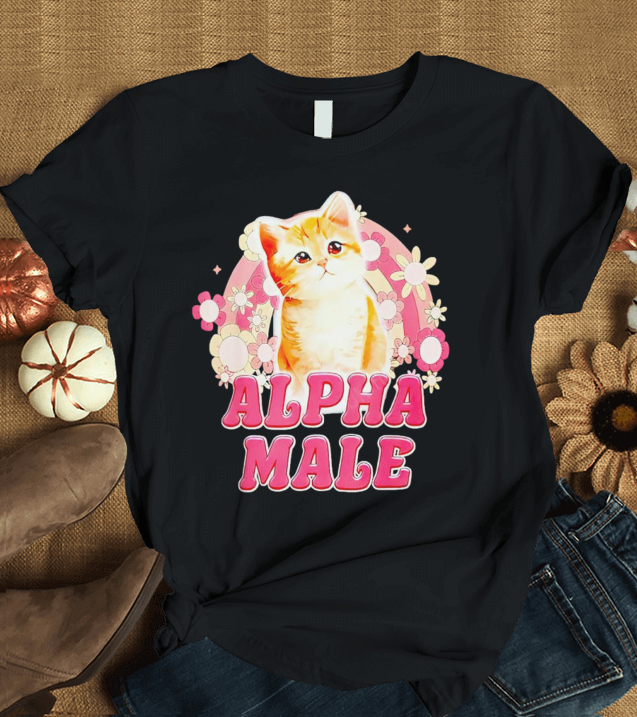 Alpha Male Cat with Floral Background T-Shirt