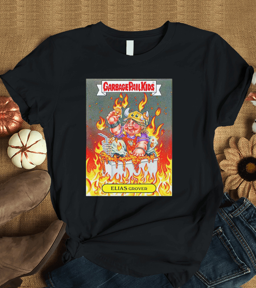 Garbage Pail Kids Elias Grover Viking Costume in Flames T-Shirt