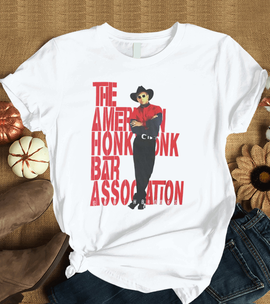 Garth Brooks The American Honky Tonk Bar Association Tour Bold Red Text Cowboy Image T-Shirt