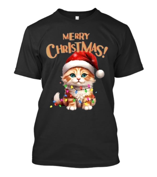 Merry Christmas Cat Santa With Lights T-Shirt