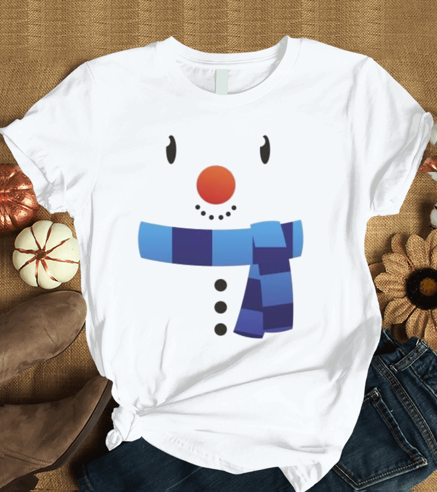 Snowman Suit Christmas Blue Scarf Simple Face T-Shirt