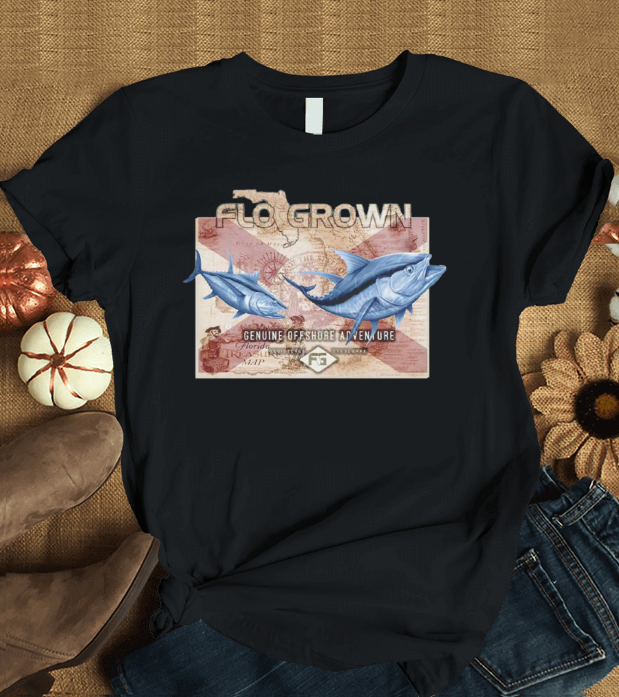 Flogrown Genuine Offshore Adventure Florida Treasure Map Blue Marlin T-Shirt