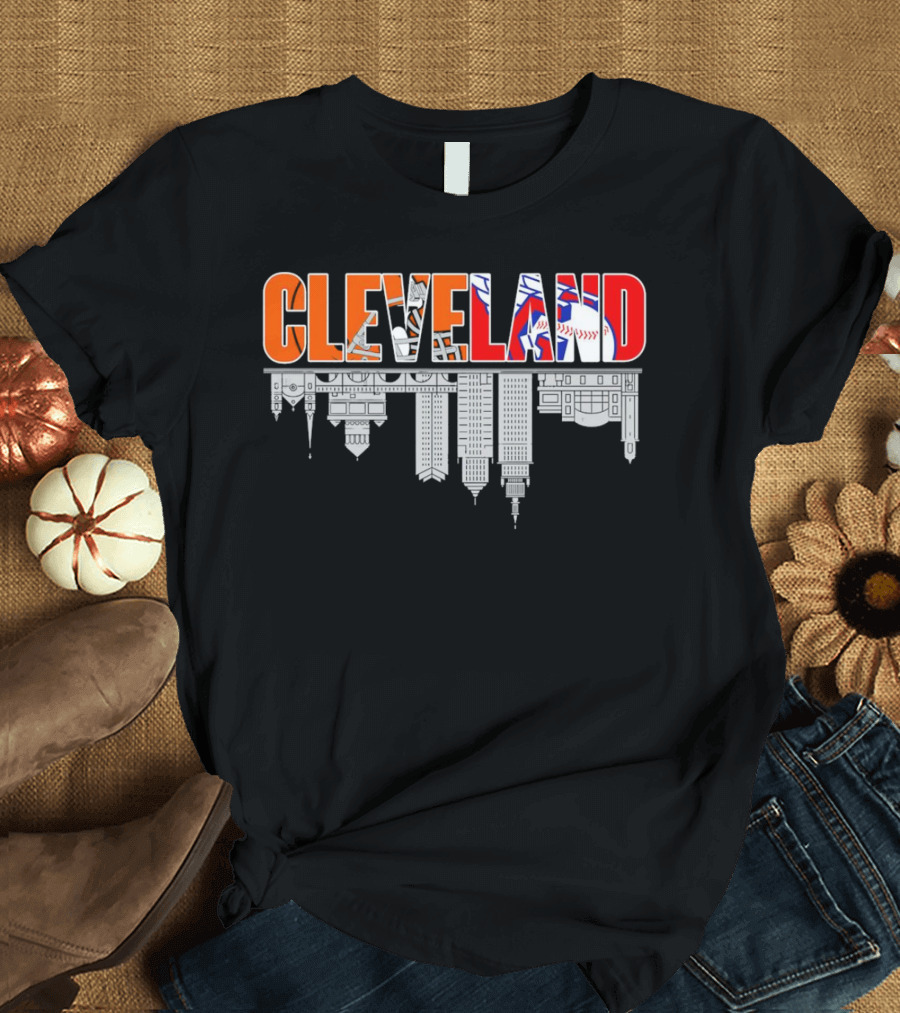 Cleveland City Sports Team Cleveland Browns Cleveland Guardians Skyline T-Shirt
