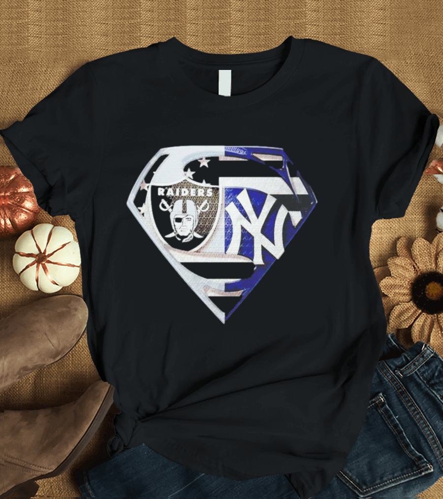 Las Vegas Raiders New York Yankees Superman Shield T-Shirt
