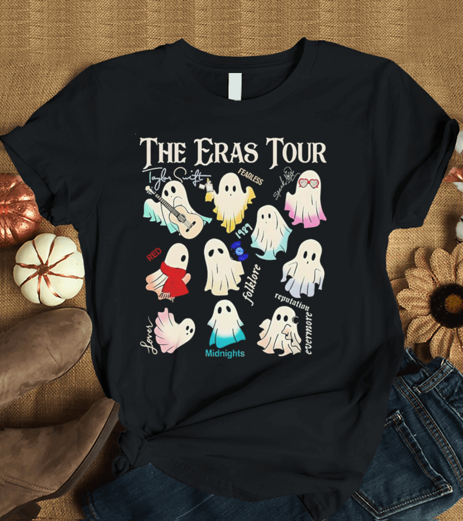 The Eras Tour Ghosts Taylor Swift Fearless Red 1989 Folklore Reputation Lover Evermore Midnights Halloween T-Shirt