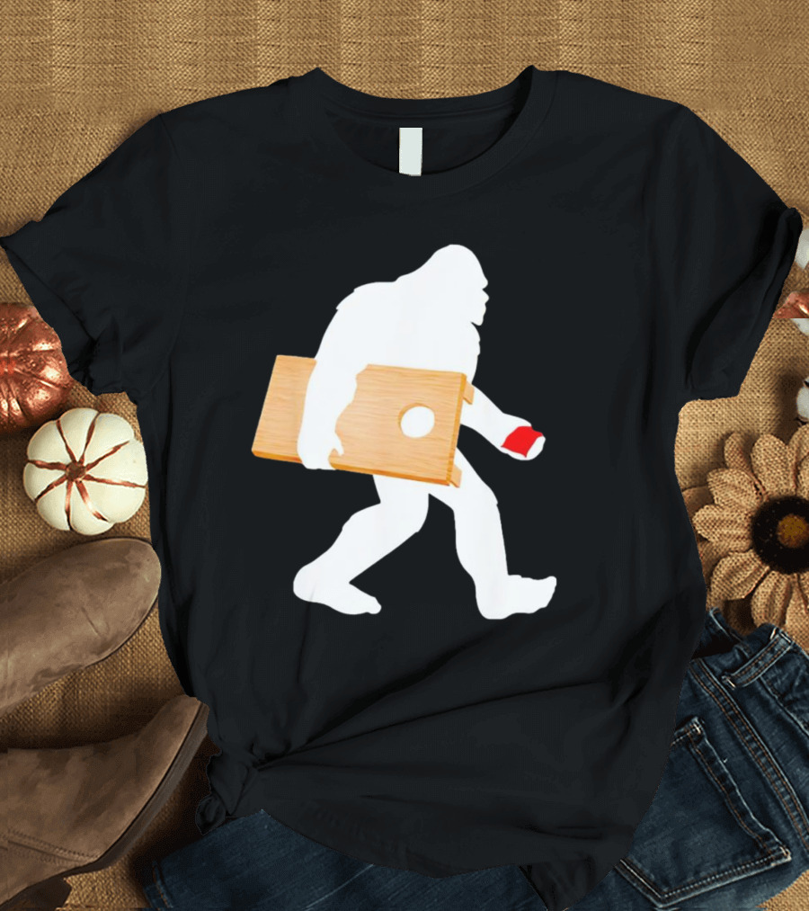 Bigfoot Cornhole Players Lawn Game Silhouette with Red Cup T-Shirt