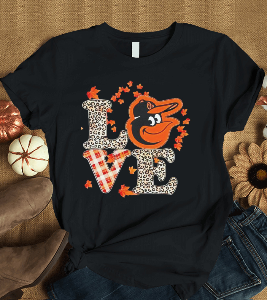 Love Baltimore Orioles Fall Style with Leaves and Classic T-Shirt