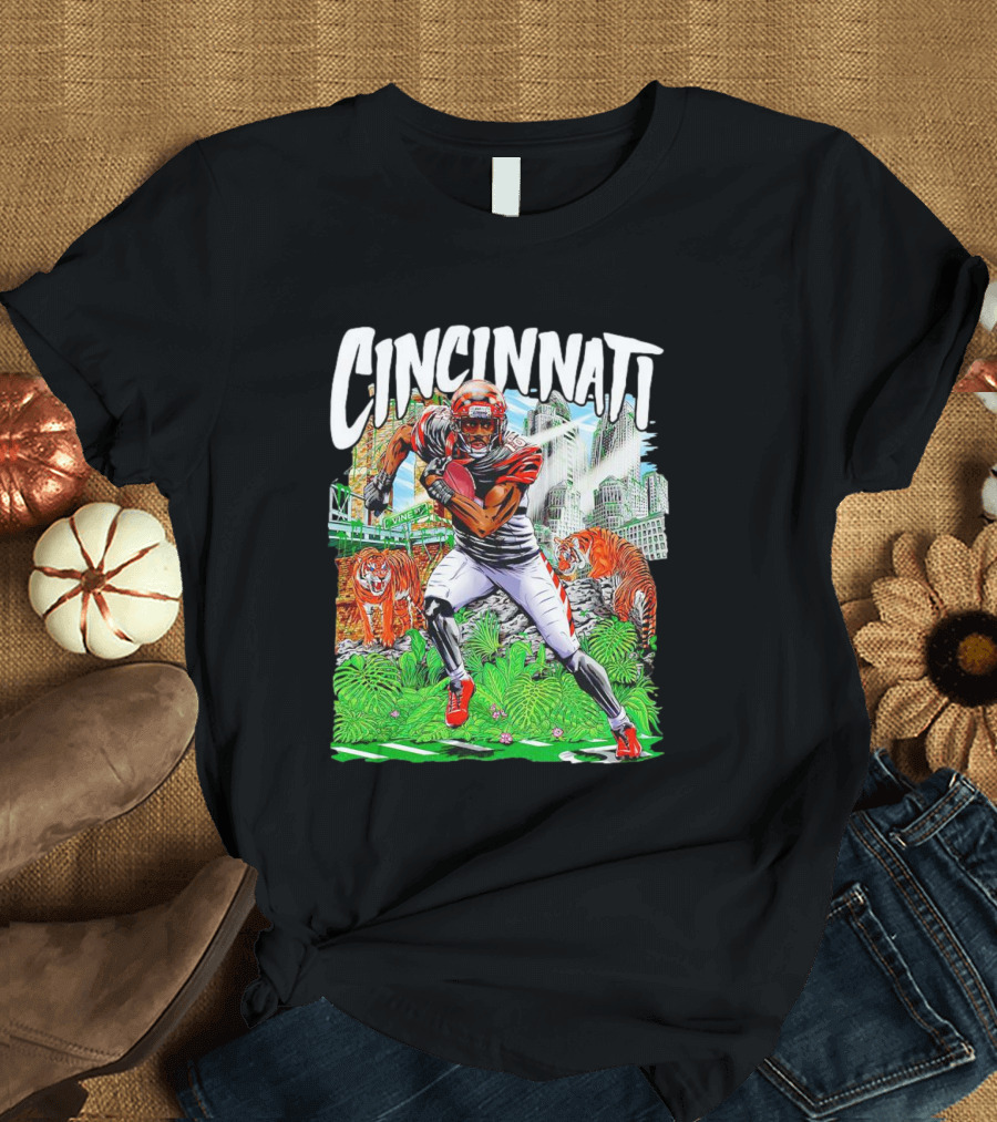 Cincinnati Bengals A.J. Green Cartoon Vintage Tigers Background T-Shirt