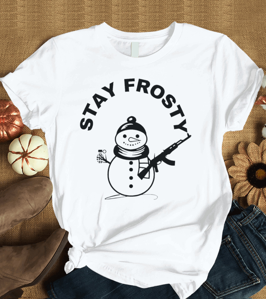 Stay Frosty Snowman Holding Gun T-Shirt