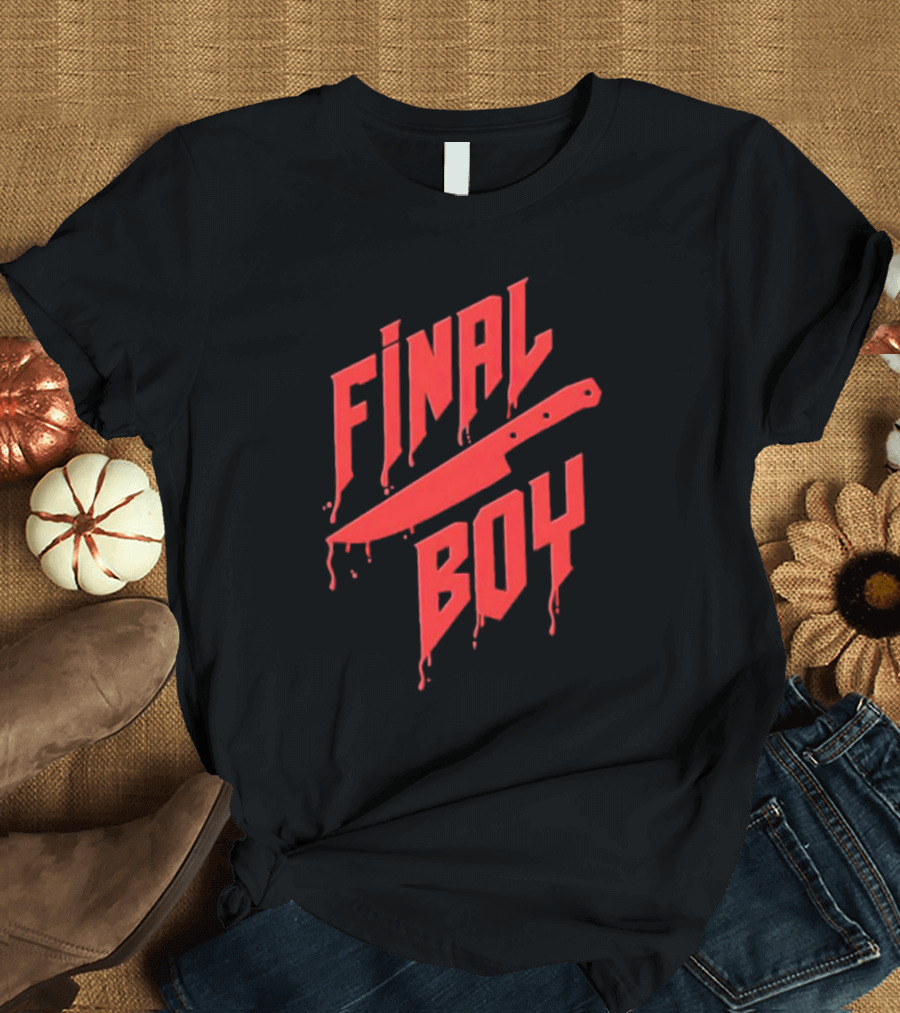 Final Boy Knife Dripping Blood Text T-Shirt