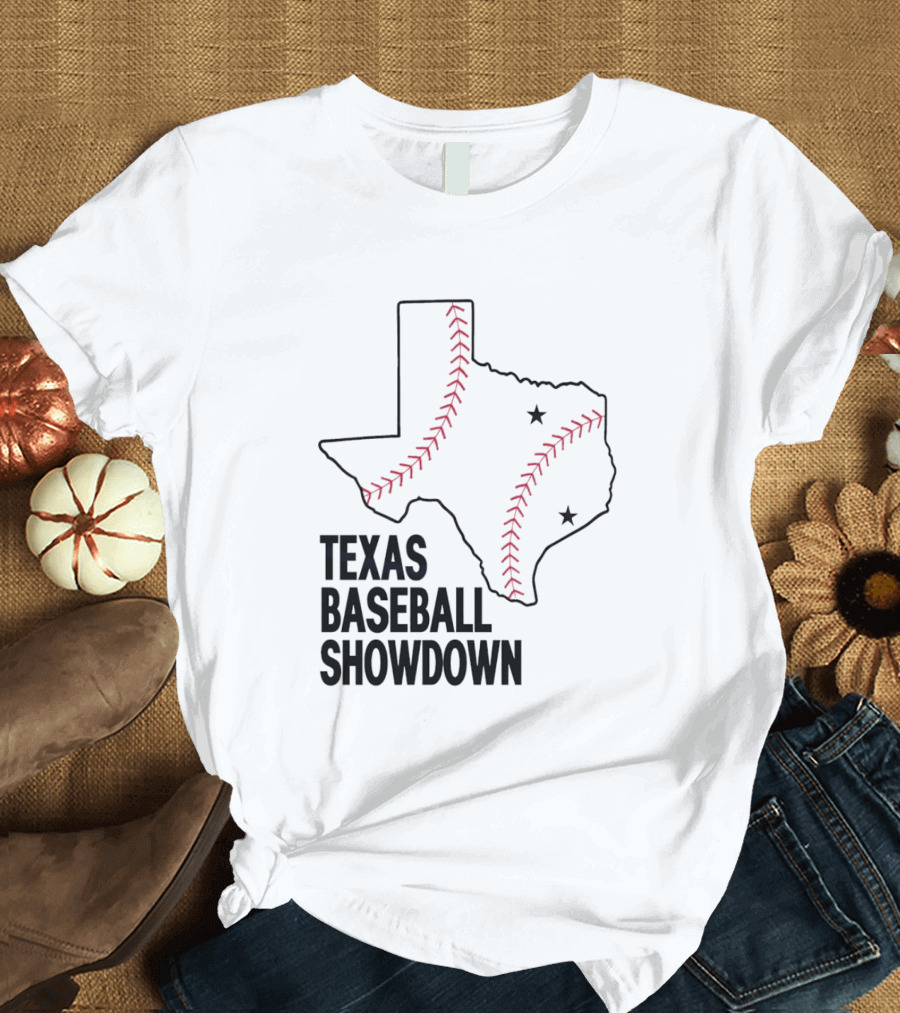 Texas Baseball Showdown Texas Map Stitching Stars T-Shirt