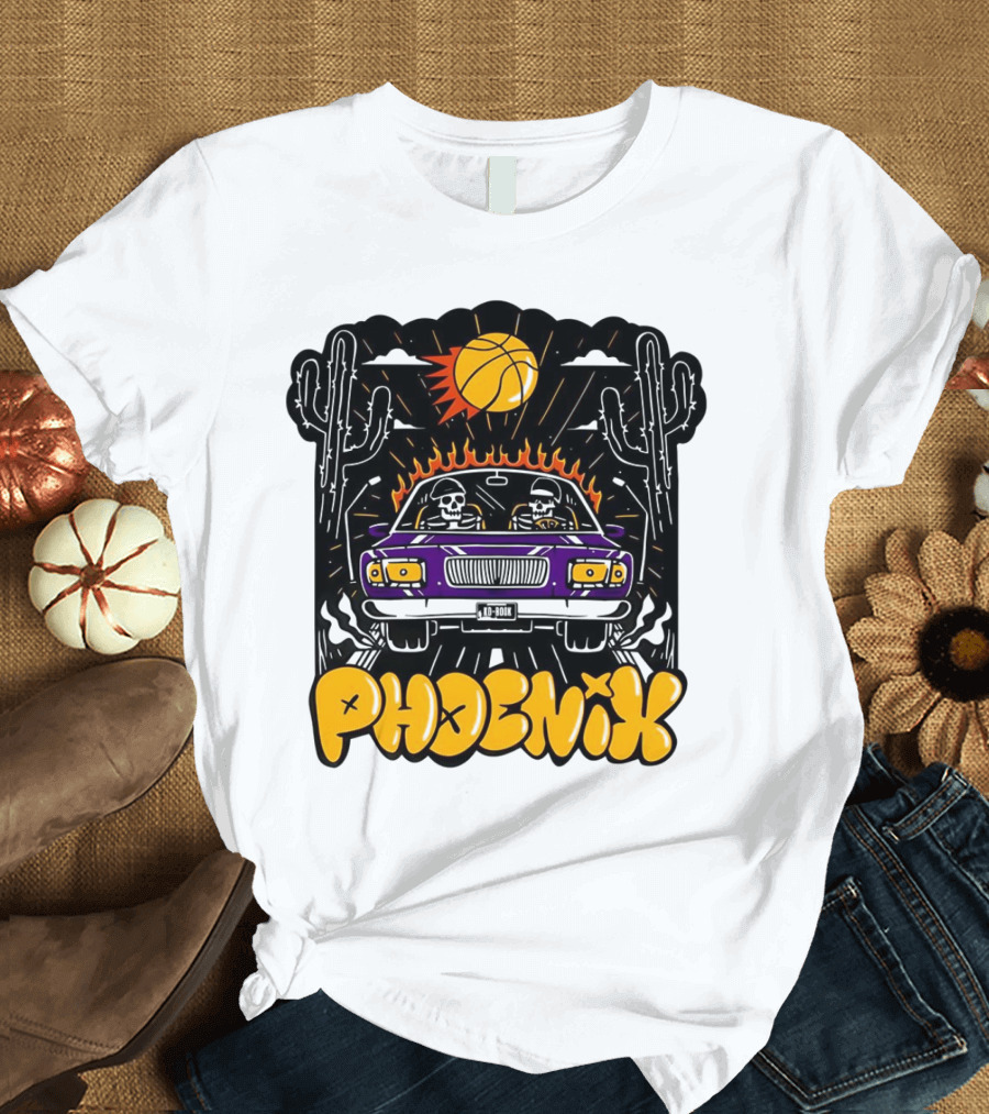 Phoenix Suns Skeletons Driving Under Basketball Sun T-Shirt