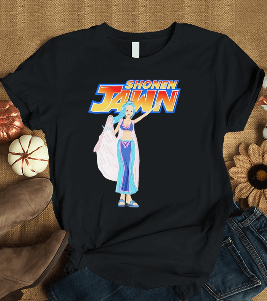 SHONEN JAWN Anime Style Blue-Haired Character with Draped Robe T-Shirt