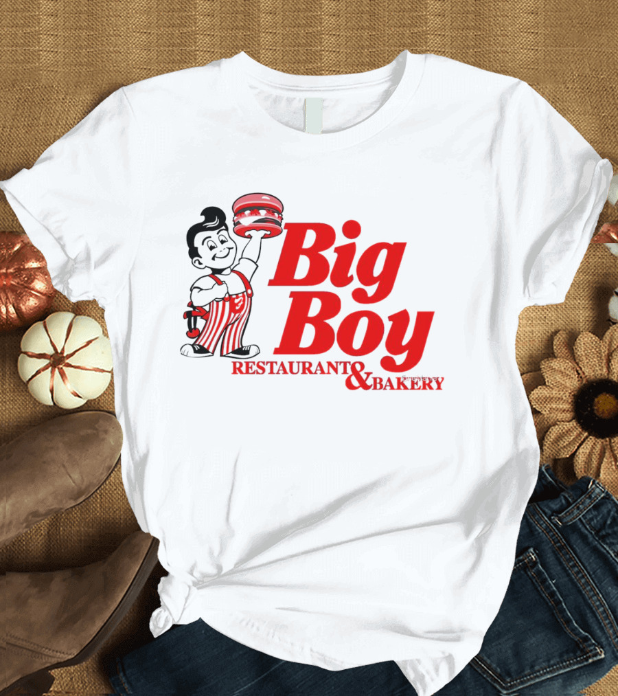 Big Boy Restaurant and Bakery Logo - Iconic Red Text with Burger Mascot T-Shirt