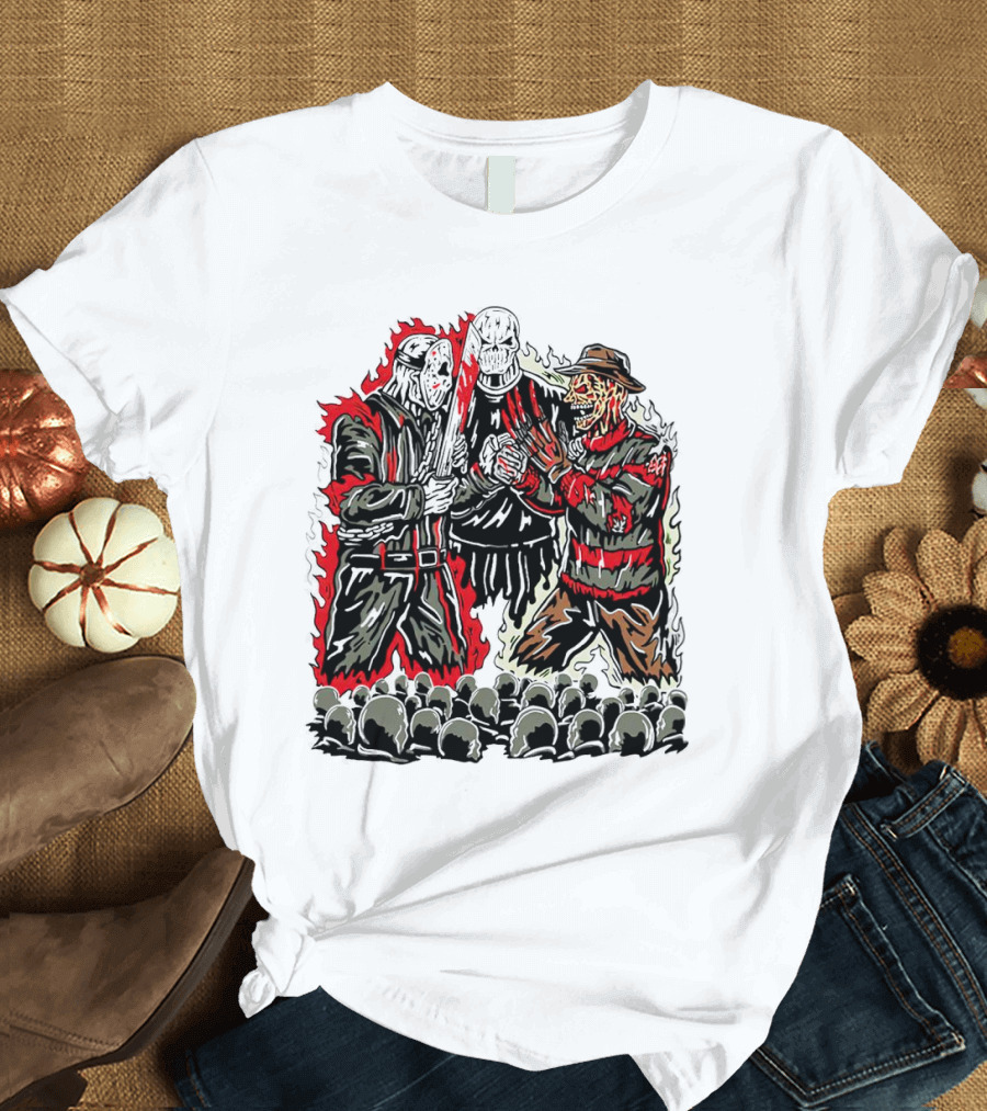Violent Face Off Horror Movie Characters Freddy Krueger Pyramid Head Crossover T-Shirt