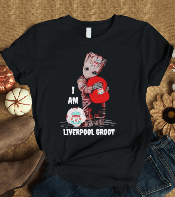 T-Shirt: I Am Liverpool Groot Soccer Team Fan Character Holding Cap and Ball T-Shirt I Am Liverpool Groot Soccer Team Fan Character Holding Cap and Ball T-Shirt