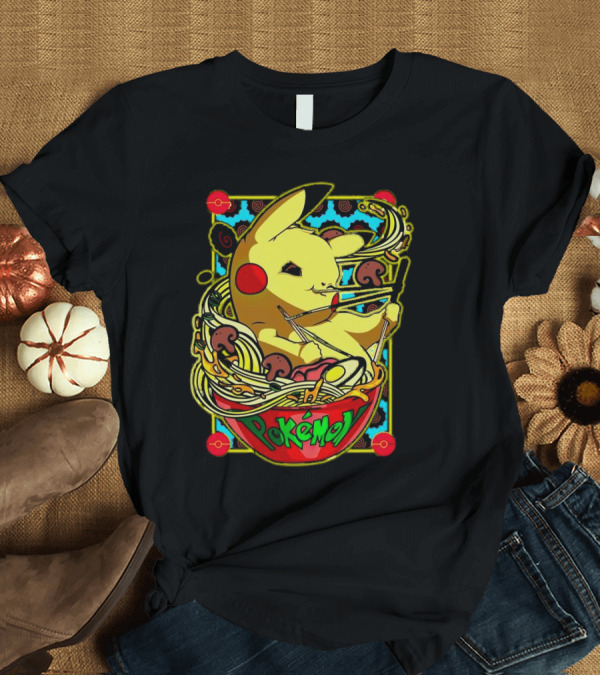 T-Shirt: Pokemon Pikachu Ramen Mania Noodles Bowl Adventure T-Shirt Pokemon Pikachu Ramen Mania Noodles Bowl Adventure T-Shirt