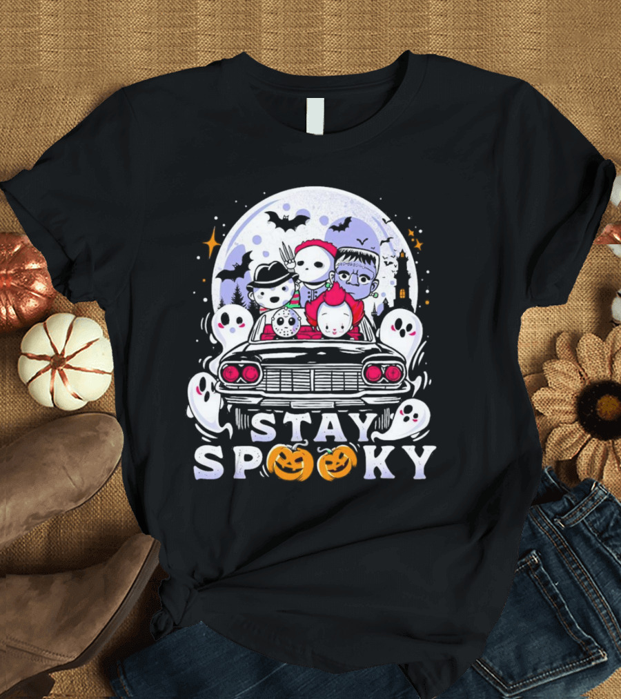 Stay Spooky Halloween Horror Movie Characters Car Ride T-Shirt