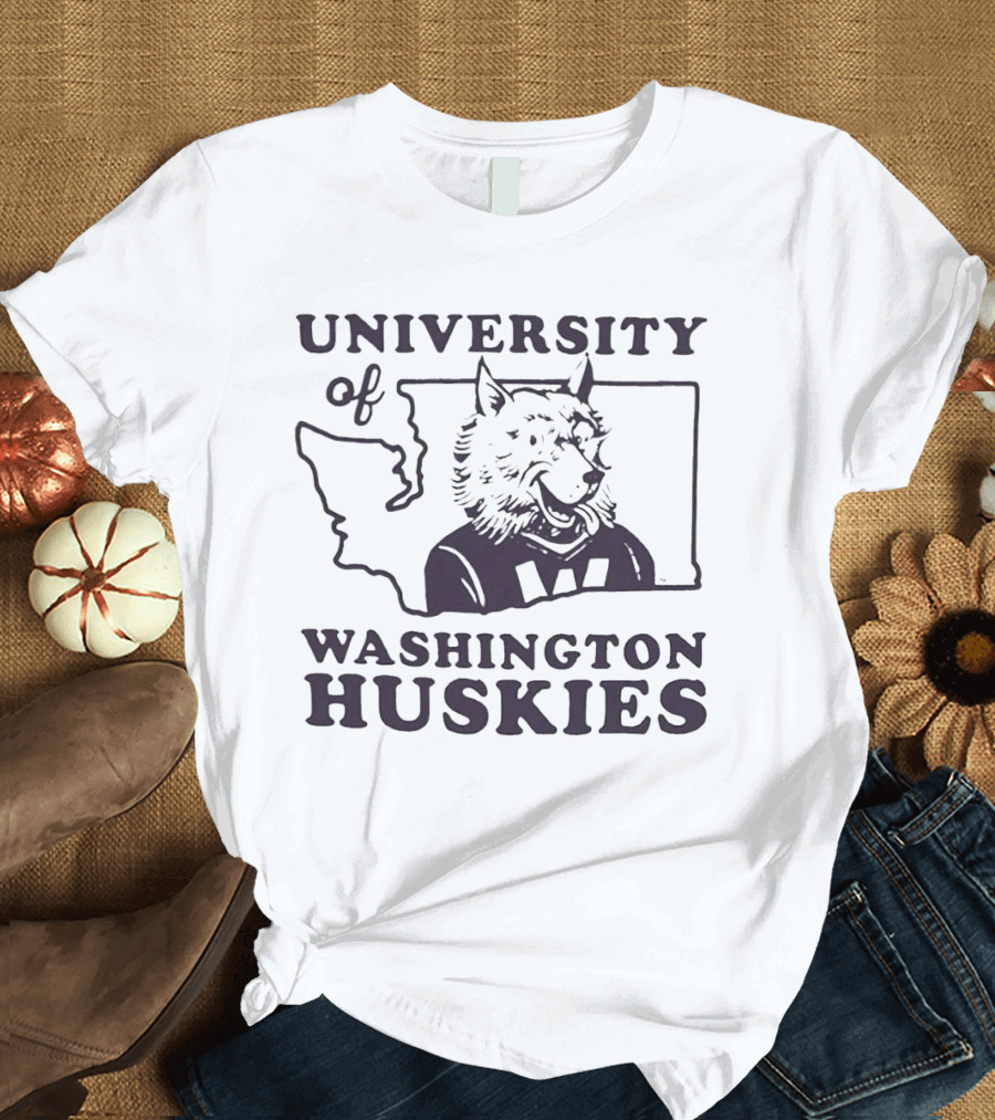 University of Washington Huskies Mascot Outline Map T-Shirt