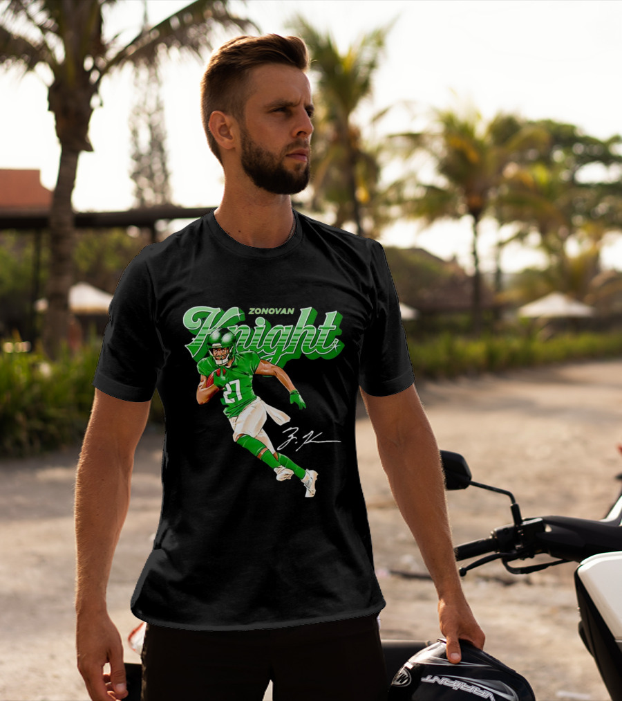 Zonovan Knight New York Jets Vintage Style Green Knight Signature Football T-Shirt