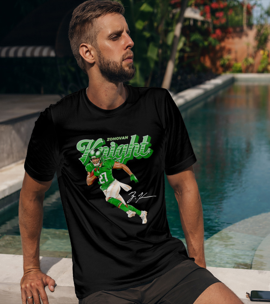 Zonovan Knight New York Jets Vintage Style Green Knight Signature Football T-Shirt