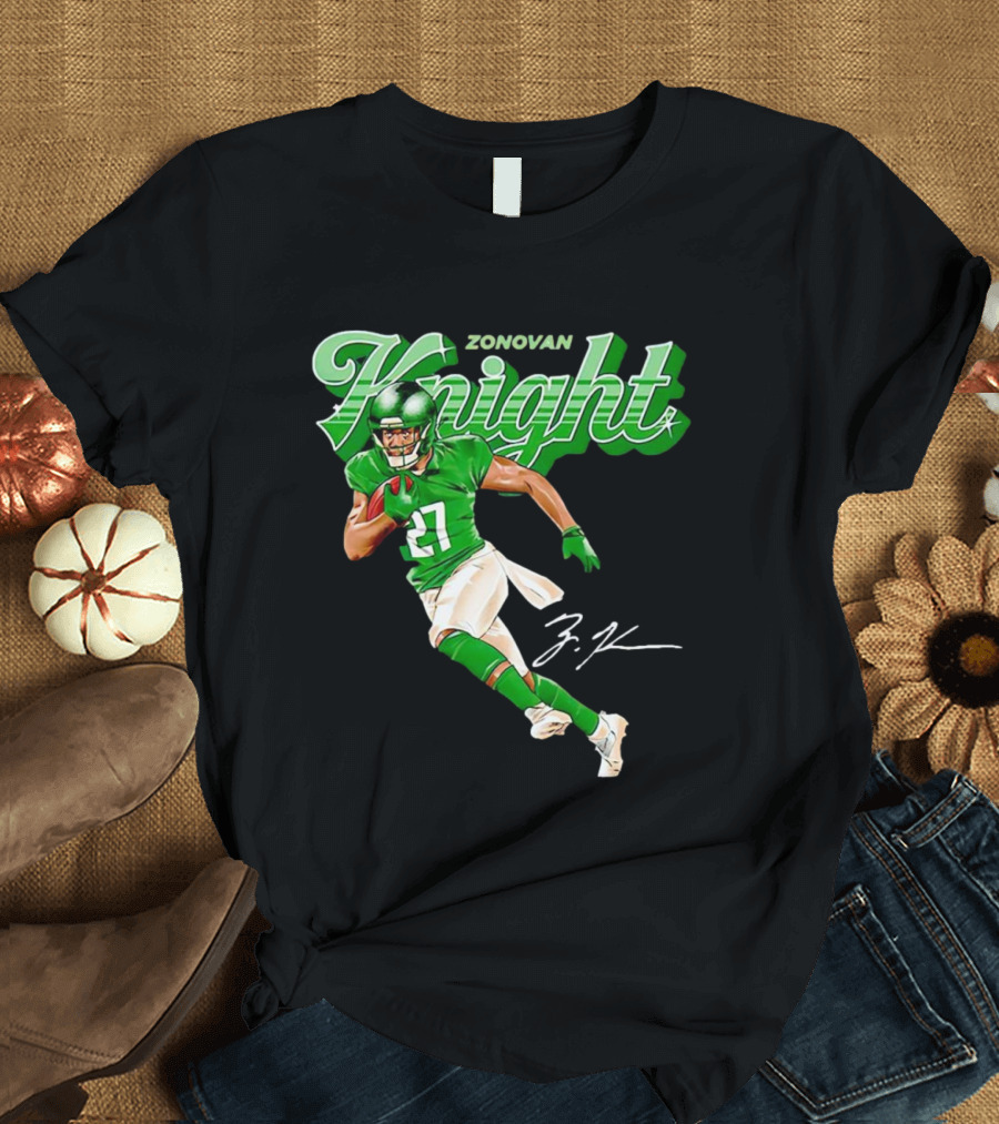 Zonovan Knight New York Jets Vintage Style Green Knight Signature Football T-Shirt