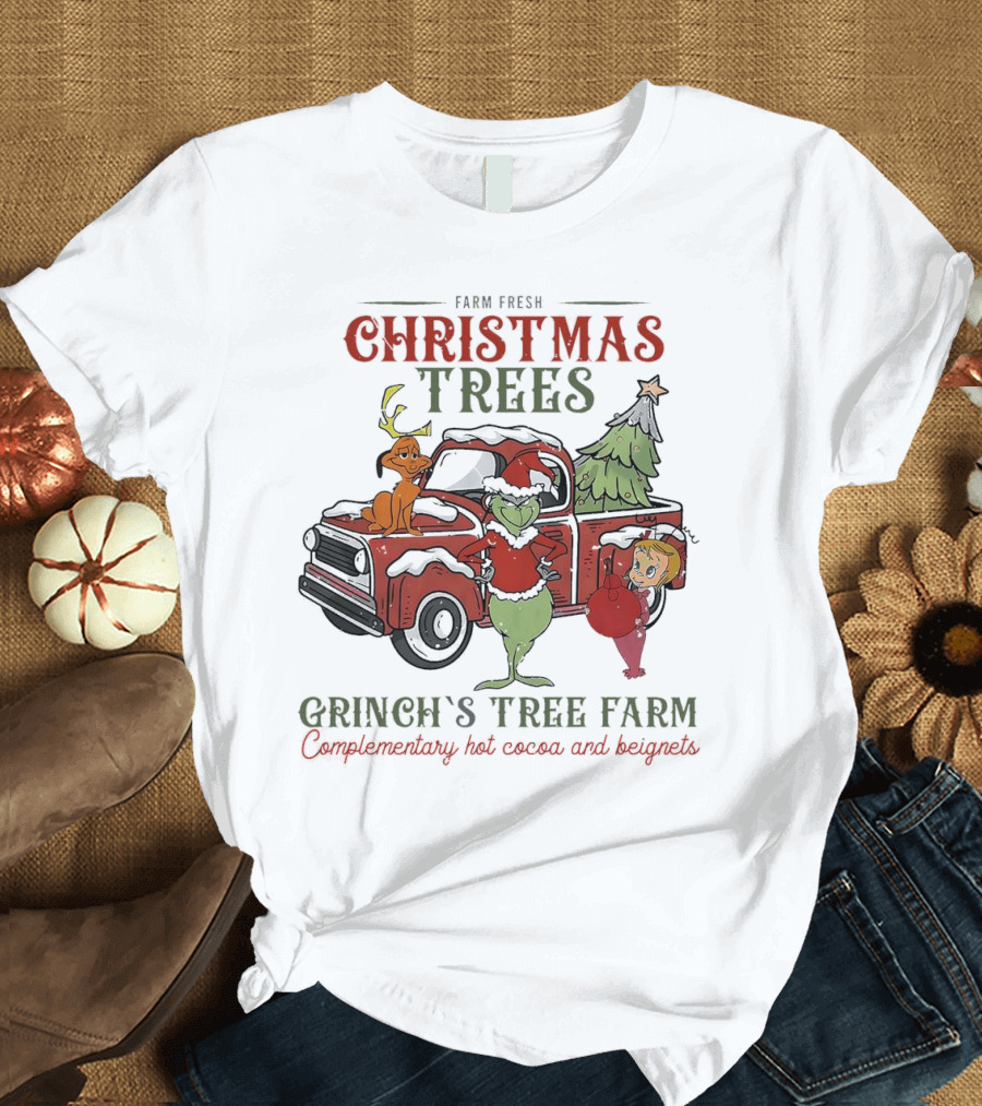 Farm Fresh Christmas Trees Grinch's Tree Farm Complementary Hot Cocoa and Beignets with Red Truck and Max T-Shirt