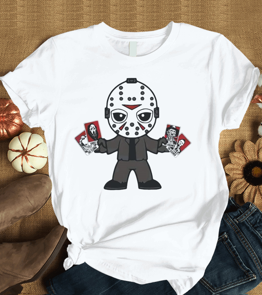 Jason Voorhees Tarot Card Halloween Cartoon Character with Mask and Cards T-Shirt
