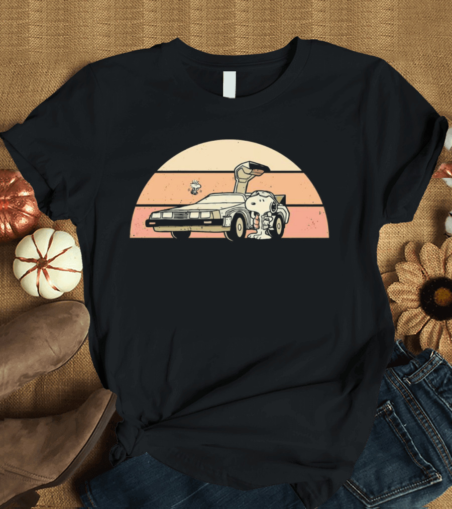 Snoopy Outatime Beagle Vintage DeLorean Adventure Retro Peanuts Woodstock T-Shirt