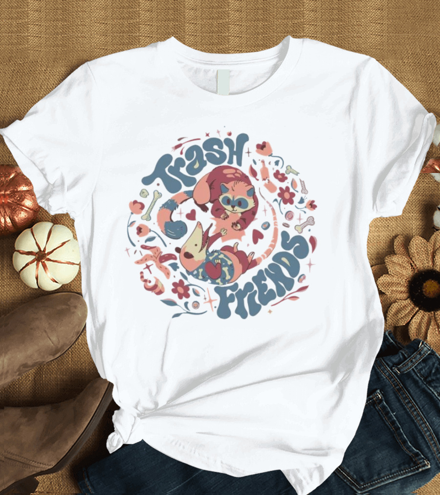 Trash Friends Cat and Possum Floral T-Shirt