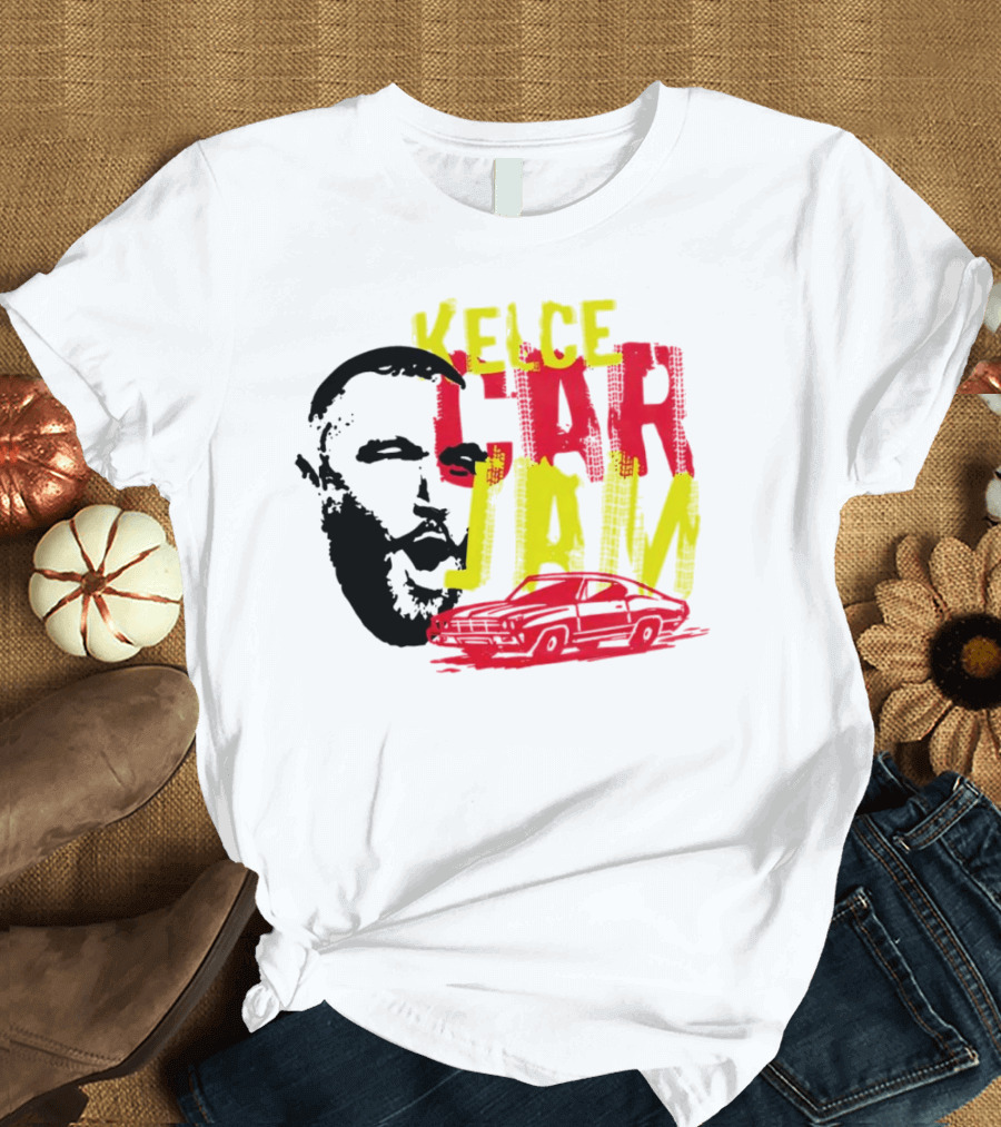 Kelce Car Jam Bold Yellow Red Face Car T-Shirt