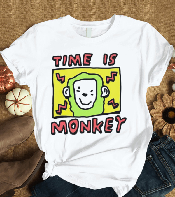 T-Shirt: Time Is Monkey Green Highlighted Cartoon Face with Zigzag Lines T-Shirt Time Is Monkey Green Highlighted Cartoon Face with Zigzag Lines T-Shirt