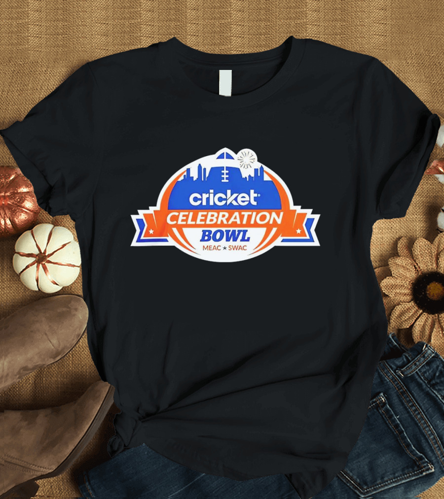 Cricket Celebration Bowl MEAC SWAC Logo with City Skyline and Football Field Symbols T-Shirt