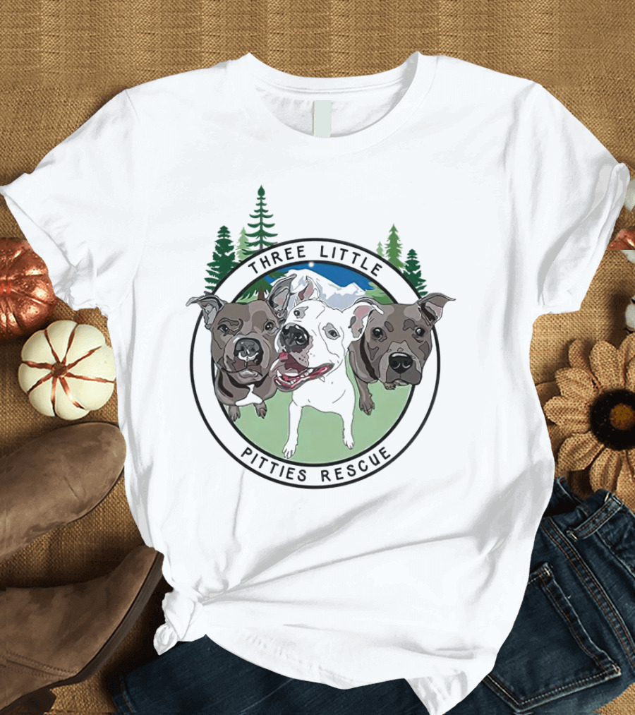 Three Little Pitties Rescue Forest Trio Dogs T-Shirt