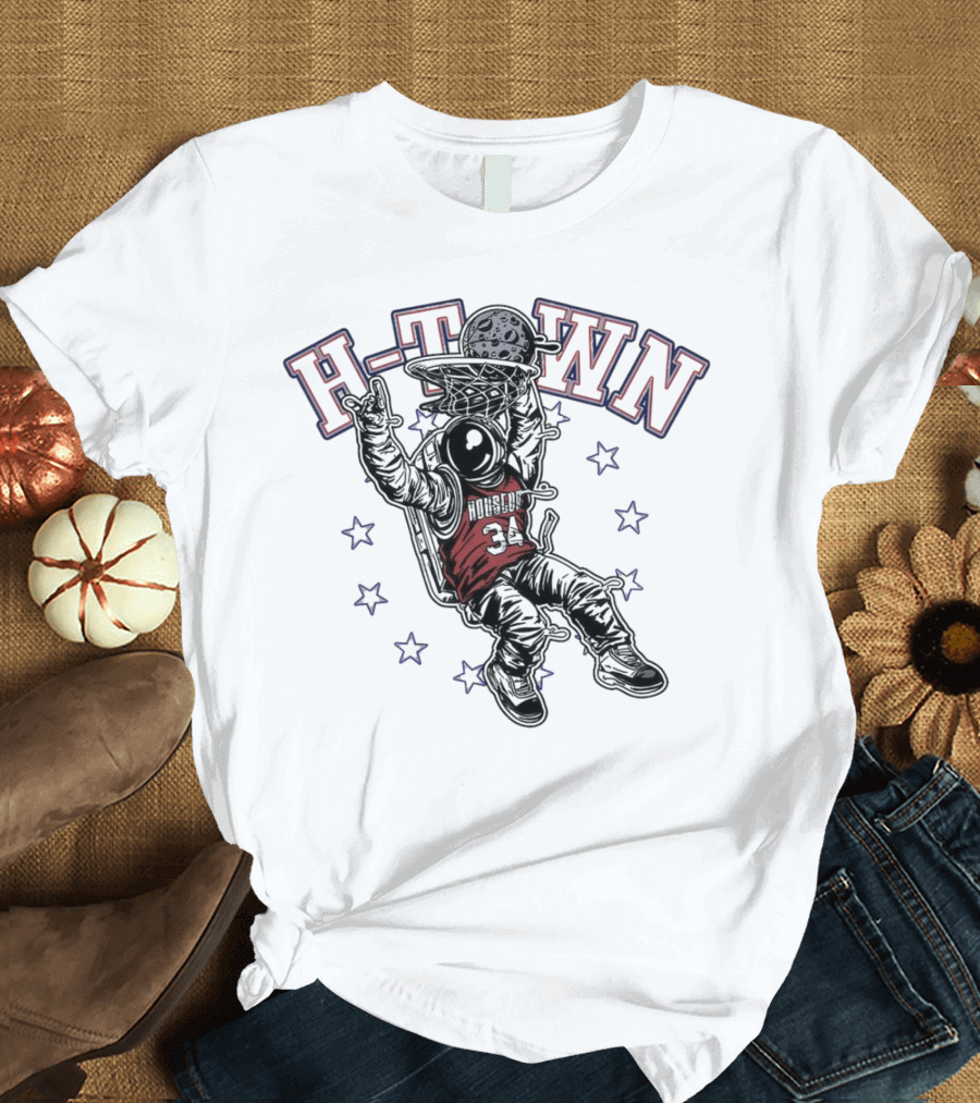 H-Town Astronaut Dunking Moon Stars Nolan Ryan 34 Houston Astros T-Shirt
