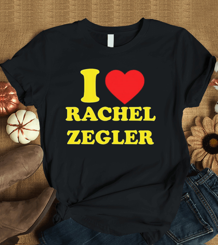 I Love Rachel Zegler Bold Yellow Letters with Red Heart T-Shirt