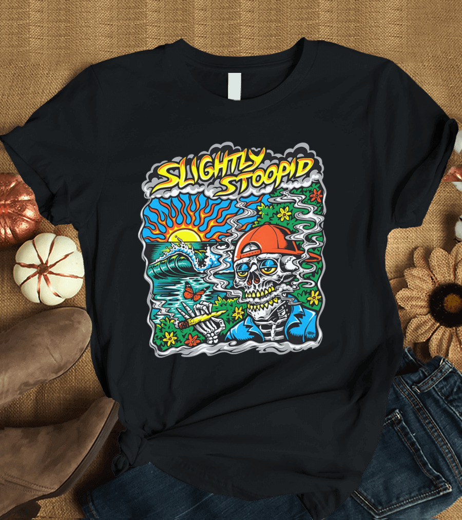 Slightly Stoopid Sun Surf Skeleton Smoke Wake and Bake T-Shirt
